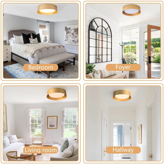Alt view image 7 of 7 - 16.5" Gold Flush Mount Ceiling Light, LED Ceiling Fixture 30W dimmable LED light with 3000K warm glow, ideal for living rooms, bedrooms, hallways and foyers