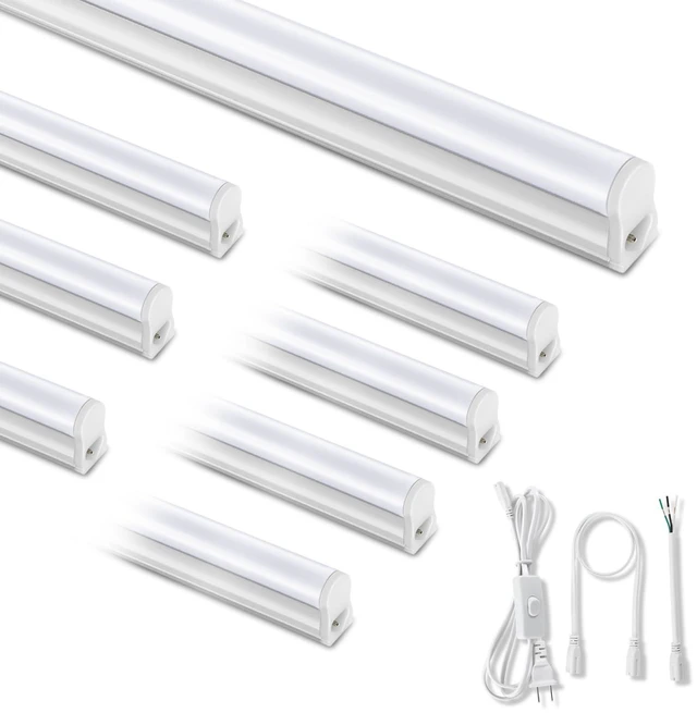 Main image of T5 LED Shop Lights 4FT, 20W 2300lm 6500K, Cabinet and Garage Light 8 Pack 4FT T5 LED Integrated Fixture; Linkable Strip Light with On/Off Switch for Garage Ceiling, Cabinet, Workshop, Basement