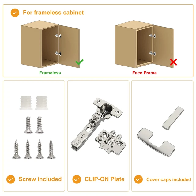 Alt view image 7 of 7 - 20 Pack Frameless Half Overlay Soft Close Concealed European Hinges, Self Closing Satin Nickel, 105 ° Open Angle 4D Adjustment, Speed Control, Clip On, Stainless Steel for Cabinet Door