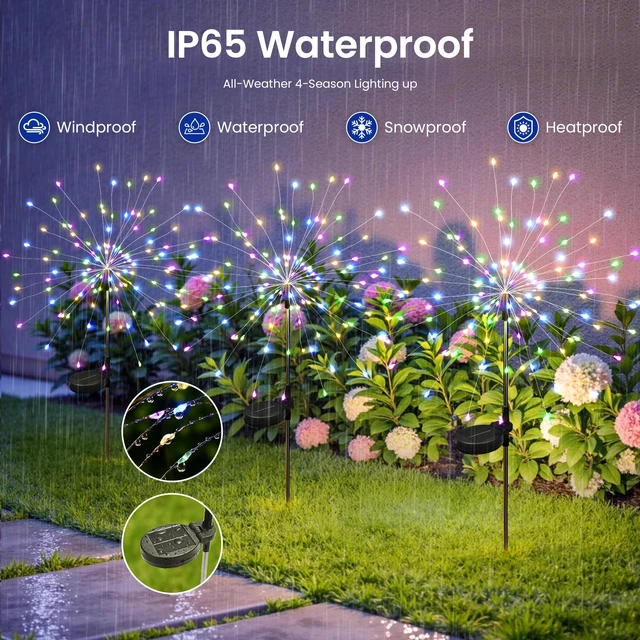 Alt view image 4 of 7 - 8Pack Solar Lights Outdoor, Multicolor Firework Lights 120LED Fireworks Lights Solar Powered, Waterproof Fairy Garden Lights Decor Outside for Yard Pathway Lawn Patio