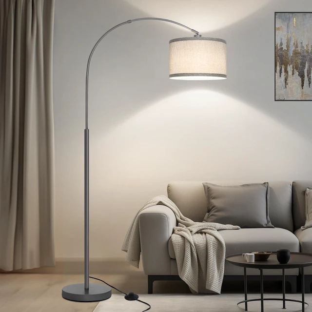 Main image of Modern Floor Lamp, Arc Standing Lamp with Gray Lampshade and Pedal Switch Tall Pole Lamp with Adjustable Lamp Head, Over Couch Reading Light for Living Room, Bedroom, Office, Study Room