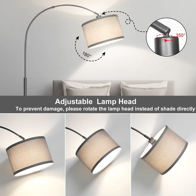 Alt view image 3 of 6 - Modern Floor Lamp, Arc Standing Lamp with Gray Lampshade and Pedal Switch Tall Pole Lamp with Adjustable Lamp Head, Over Couch Reading Light for Living Room, Bedroom, Office, Study Room