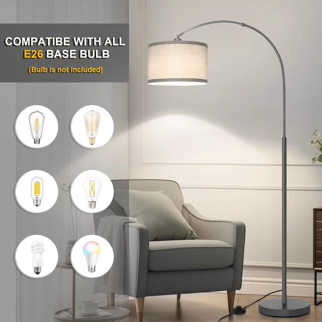 Alt view image 4 of 6 - Modern Floor Lamp, Arc Standing Lamp with Gray Lampshade and Pedal Switch Tall Pole Lamp with Adjustable Lamp Head, Over Couch Reading Light for Living Room, Bedroom, Office, Study Room
