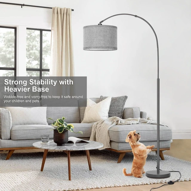 Alt view image 6 of 6 - Modern Floor Lamp, Arc Standing Lamp with Gray Lampshade and Pedal Switch Tall Pole Lamp with Adjustable Lamp Head, Over Couch Reading Light for Living Room, Bedroom, Office, Study Room