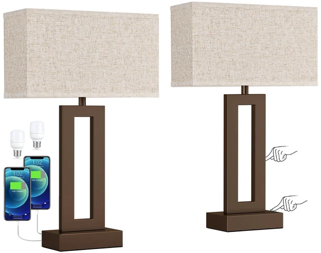 Main image of Bedroom Lamps for Night Stands - Touch Control, 3 Way Dimmable, USB C+A Charging, LED Bulbs, Easy Assembly(Yellow&Coffee)