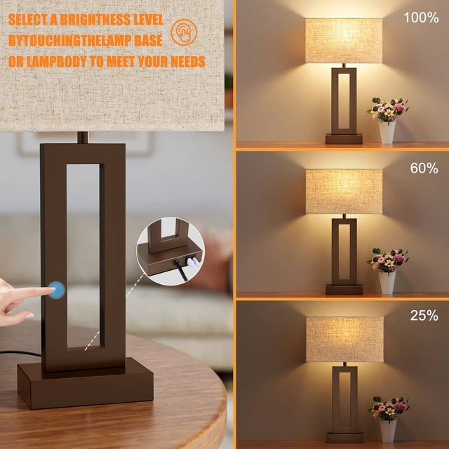 Alt view image 3 of 7 - Bedroom Lamps for Night Stands - Touch Control, 3 Way Dimmable, USB C+A Charging, LED Bulbs, Easy Assembly(Yellow&Coffee)