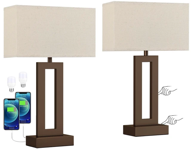 Main image of Bedroom Lamps for Night Stands - Touch Control, 3 Way Dimmable, USB C+A Charging, LED Bulbs, Easy Assembly(Yellow&Brown)