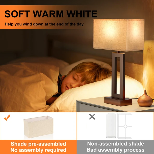Alt view image 5 of 7 - Bedroom Lamps for Night Stands - Touch Control, 3 Way Dimmable, USB C+A Charging, LED Bulbs, Easy Assembly(Yellow&Brown)