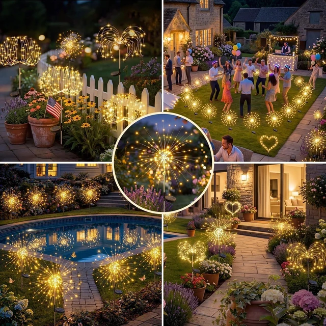 Alt view image 2 of 7 - Solar Firework Lights, 10 Pack 120 LEDs 8 Lighting Modes Solar Fairy Garden Lights Outdoor Waterproof for Yard Patio Walkway Pathway Party Wedding Balcony Decorative- Warm White