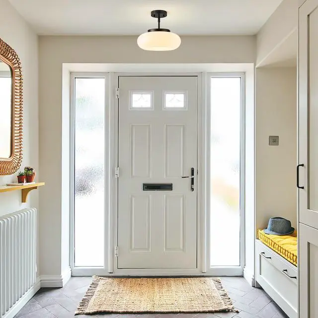 Alt view image 7 of 7 - Mid-Century Modern Black Semi Flush Ceiling Light 12.6 Inch 3-Light White Glass Shade Close to Ceiling Lighting Fixture For Kitchen Entryway Hallway Bathroom Closet Bedroom Laundry Room