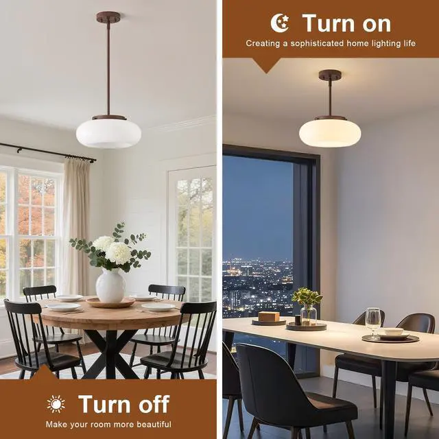 Alt view image 6 of 7 - Mid-Century Modern Faux Walnut Wood Semi Flush Ceiling Light 12.6 Inch 3-Light White Glass Shade Close to Ceiling Lighting Fixture For Kitchen Entryway Hallway Bathroom Closet Bedroom Laundry Room