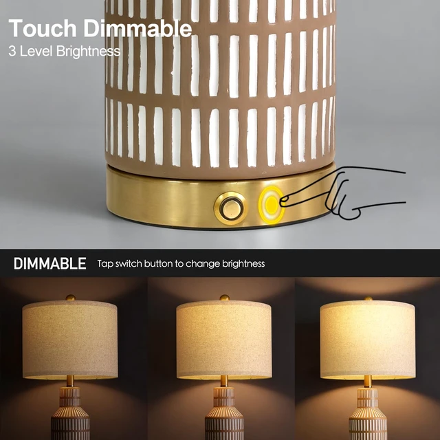 Alt view image 2 of 7 - 25" Modern 3-Way Dimmable Touch Control with USB A+C Ceramic Lamps Set of 2 Table Lamp for Living Room Bedroom Farmhouse Nightstand Bedside Brown