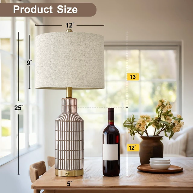 Alt view image 5 of 7 - 25" Modern 3-Way Dimmable Touch Control with USB A+C Ceramic Lamps Set of 2 Table Lamp for Living Room Bedroom Farmhouse Nightstand Bedside Brown