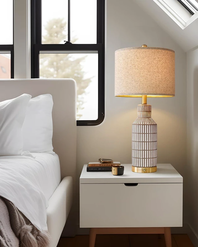 Alt view image 6 of 7 - 25" Modern 3-Way Dimmable Touch Control with USB A+C Ceramic Lamps Set of 2 Table Lamp for Living Room Bedroom Farmhouse Nightstand Bedside Brown