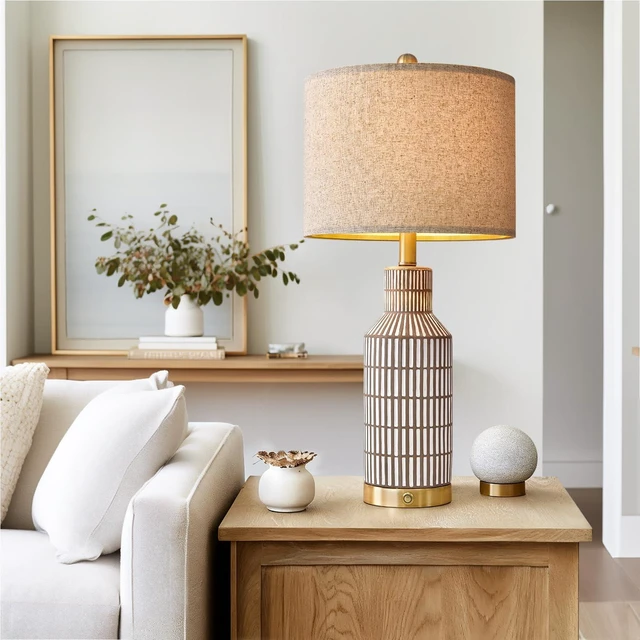 Alt view image 7 of 7 - 25" Modern 3-Way Dimmable Touch Control with USB A+C Ceramic Lamps Set of 2 Table Lamp for Living Room Bedroom Farmhouse Nightstand Bedside Brown
