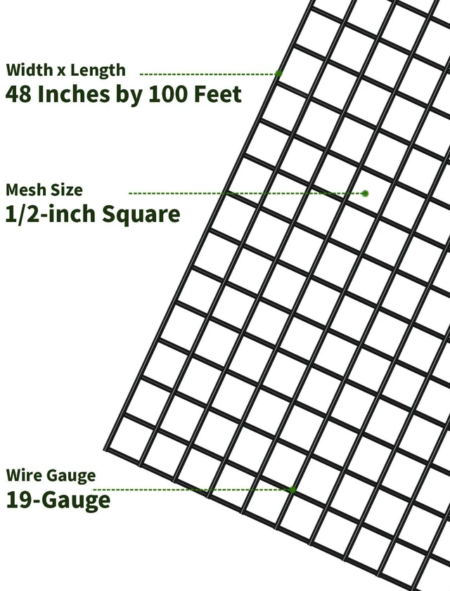 Alt view image 2 of 7 - Black Hardware Cloth 1/2 Inch 48 x 100 Ft 19-Gauge Chicken Wire Fencing, Welded Wire Fencing, Wire Mesh Roll, Cage Wire, Garden Fencing, Vegetable Garden, Wire Cloth