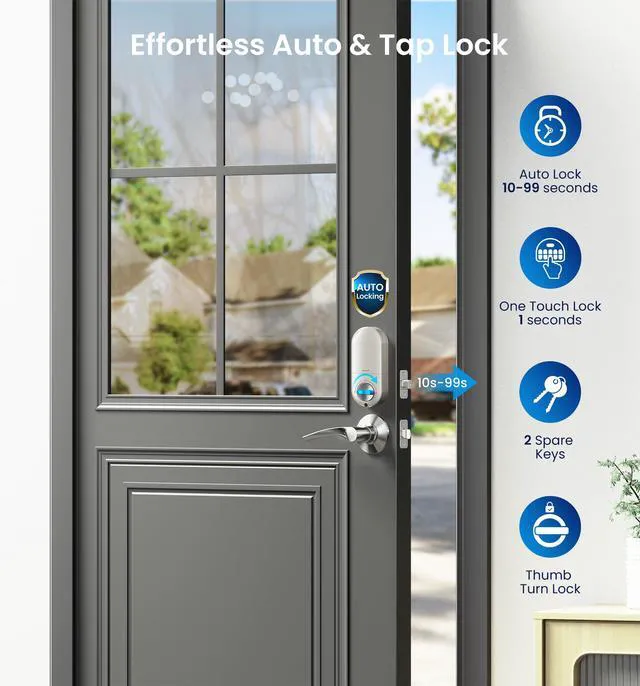 Alt view image 3 of 7 - RZ-C Keyless Entry Door Lock with 2 Lever Handles, Satin Nickel Zinc Alloy Handle Set, Auto Lock, One Time Code, 20 Codes, Back-Lit Keypad, Electronic Deadbolt for Front Door, Easy Install