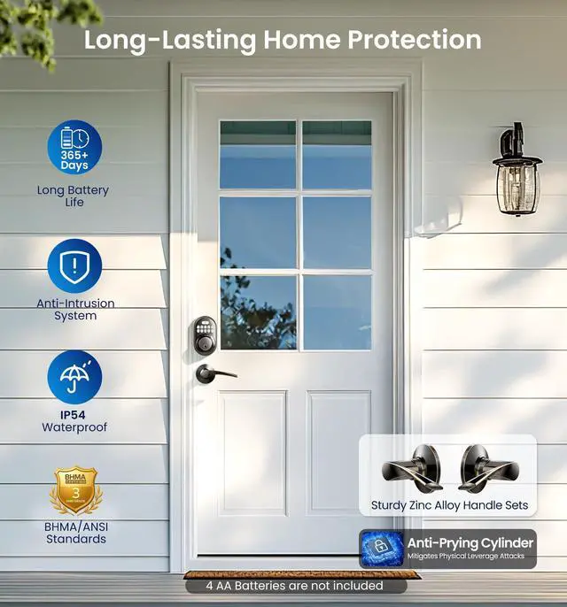 Alt view image 5 of 7 - RZ-C Keyless Entry Door Lock with 2 Lever Handles, Oil Rubbed Bronze Zinc Alloy Handle Set, Auto Lock, One Time Code, 20 Codes, Back-Lit Keypad, Electronic Deadbolt for Front Door, Easy Install