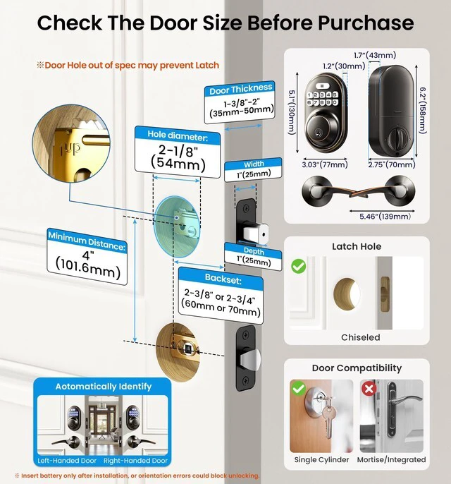Alt view image 6 of 7 - RZ-C Keyless Entry Door Lock with 2 Lever Handles, Oil Rubbed Bronze Zinc Alloy Handle Set, Auto Lock, One Time Code, 20 Codes, Back-Lit Keypad, Electronic Deadbolt for Front Door, Easy Install