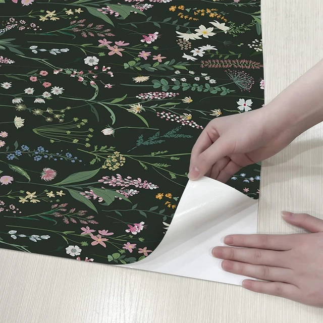 Alt view image 2 of 7 - Dark Green Botanical Floral Peel and Stick Wallpaper 17.3" x 1181" Waterproof Removable Self Adhesive Wallpaper, Dark Farm Wildflower Stick on Wallpaper for Home Bedroom Contact Paper,142 sq