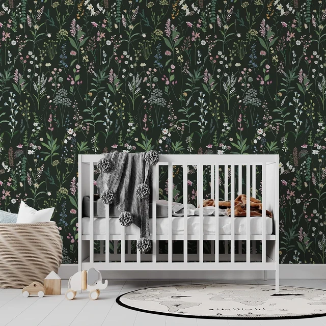 Alt view image 3 of 7 - Dark Green Botanical Floral Peel and Stick Wallpaper 17.3" x 1181" Waterproof Removable Self Adhesive Wallpaper, Dark Farm Wildflower Stick on Wallpaper for Home Bedroom Contact Paper,142 sq