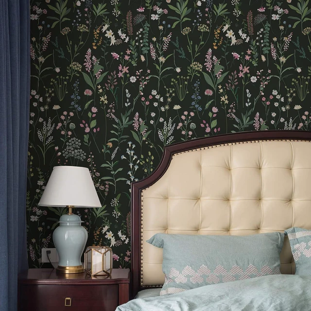 Alt view image 4 of 7 - Dark Green Botanical Floral Peel and Stick Wallpaper 17.3" x 1181" Waterproof Removable Self Adhesive Wallpaper, Dark Farm Wildflower Stick on Wallpaper for Home Bedroom Contact Paper,142 sq