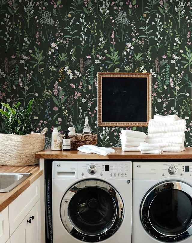 Alt view image 7 of 7 - Dark Green Botanical Floral Peel and Stick Wallpaper 17.3" x 1181" Waterproof Removable Self Adhesive Wallpaper, Dark Farm Wildflower Stick on Wallpaper for Home Bedroom Contact Paper,142 sq