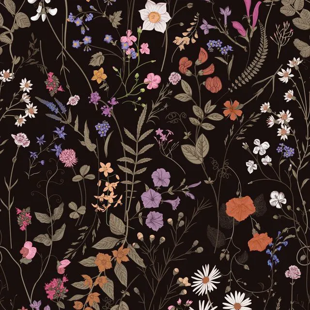 Main image of Floral Wallpaper Peel and Stick- 1181" x 17.3" Farm Wildwood Self Adhesive Wall Paper Daisy Flower Contact Paper Dark Floral Stick On Wallpaper