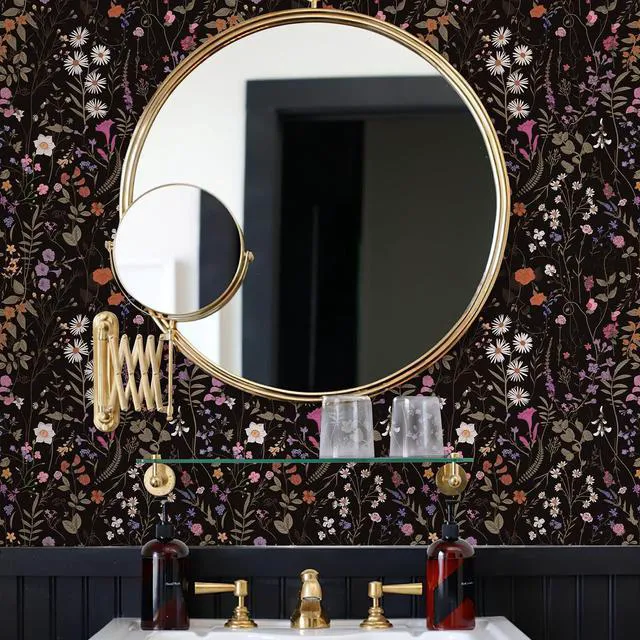 Alt view image 6 of 7 - Floral Wallpaper Peel and Stick- 1181" x 17.3" Farm Wildwood Self Adhesive Wall Paper Daisy Flower Contact Paper Dark Floral Stick On Wallpaper