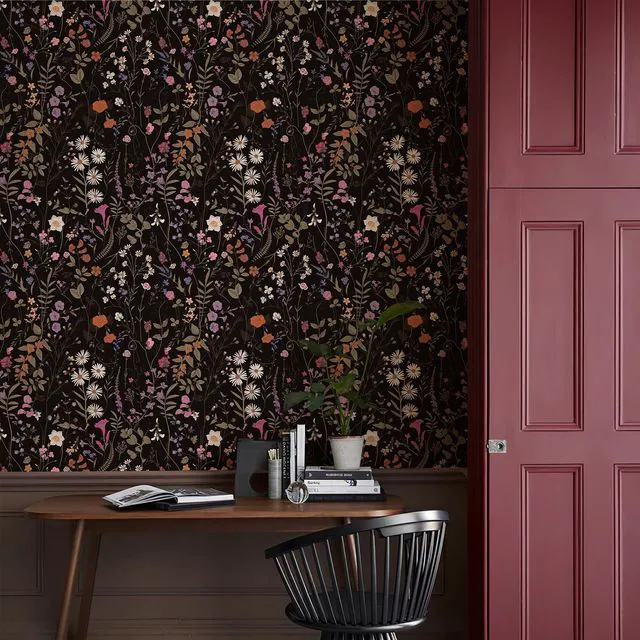 Alt view image 7 of 7 - Floral Wallpaper Peel and Stick- 1181" x 17.3" Farm Wildwood Self Adhesive Wall Paper Daisy Flower Contact Paper Dark Floral Stick On Wallpaper