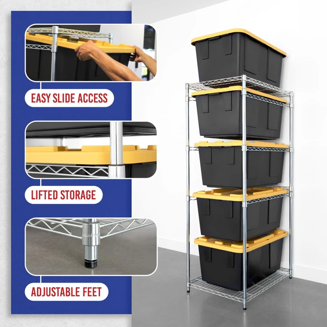 Alt view image 3 of 6 - 5-Tier Steel Tote Rack for 27 Gallon Bins - Silver