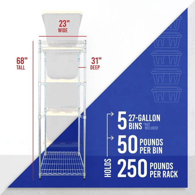 Alt view image 4 of 6 - 5-Tier Steel Tote Rack for 27 Gallon Bins - Silver