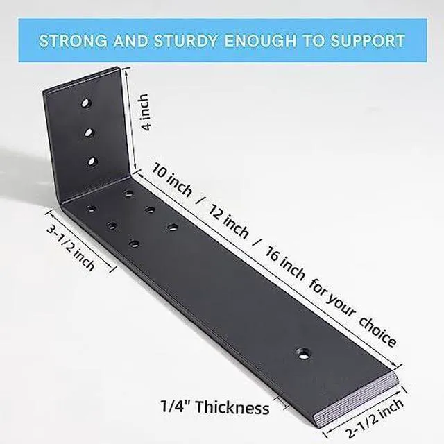 Alt view image 2 of 7 - 16 Inch Countertop Support Bracket, 3 Pack Solid Iron Steel Heavy Duty Hidden Floating L Shelf Brackets1/4 Inch Thick, Shelving Support Metal Hardware for Mantel Granite Countertop