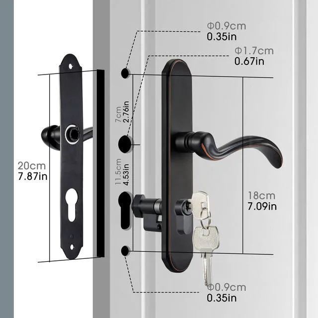 Alt view image 6 of 7 - Storm Door Handle Accessory Set fit Pella Storm Door Handle Replacement Part, with Key and Lock Cylinder, Mortise Lock Not Included (Oil-Rubbed Bronze)