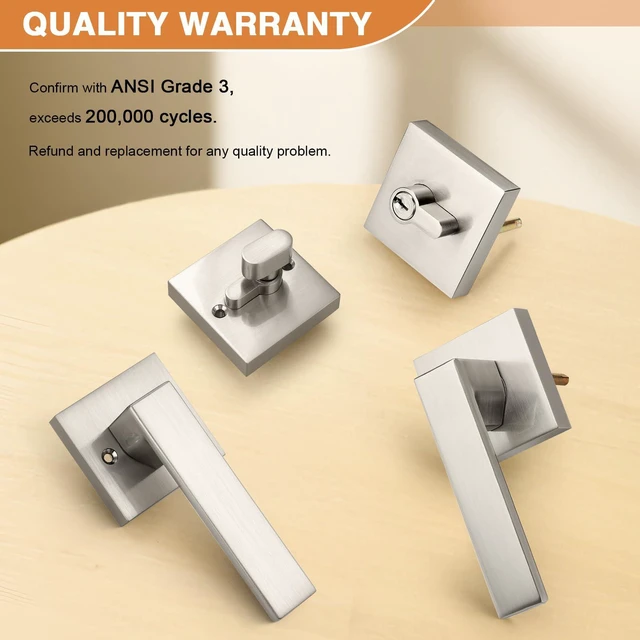 Alt view image 2 of 7 - Brushed Nickel Passage Door Lever with Single Cylinder Deadbolts Combo Pack, Modern Square Lock Set Handleset,Exterior Handle and Set,Same Keys, 2 Pack