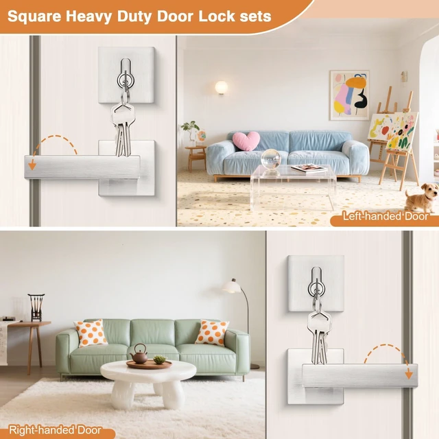 Alt view image 5 of 7 - Brushed Nickel Passage Door Lever with Single Cylinder Deadbolts Combo Pack, Modern Square Lock Set Handleset,Exterior Handle and Set,Same Keys, 2 Pack