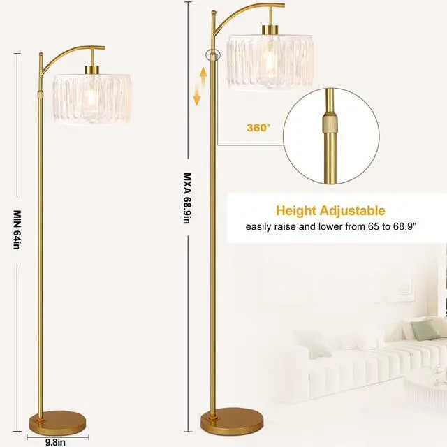 Alt view image 5 of 7 - Glass Floor Lamp for Living Room,Bedroom,Gold Dimmable Standing Lamp with Remote,Brass White Tall Lamp Boho Mid Century Modern Floor Lamps Arc Floor Light Lamp Girls Kids Bohemian