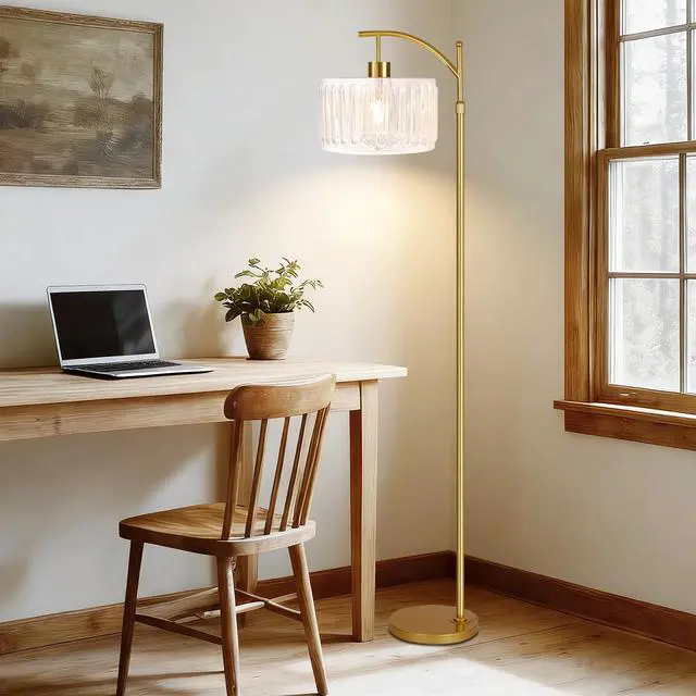 Alt view image 6 of 7 - Glass Floor Lamp for Living Room,Bedroom,Gold Dimmable Standing Lamp with Remote,Brass White Tall Lamp Boho Mid Century Modern Floor Lamps Arc Floor Light Lamp Girls Kids Bohemian