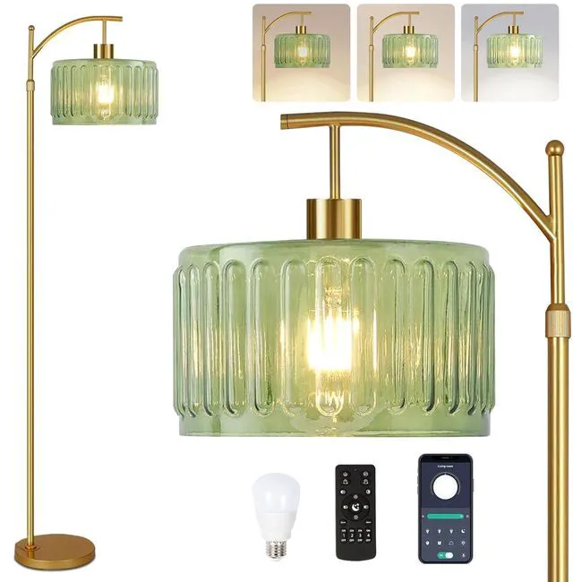 Main image of Floor Lamp for Living Room,Bedroom,Gold Dimmable Standing Lamp with Remote,Mid Century Modern Brass Tall Lamp Retro Vintage Glass Lamp Floor Light Boho Bohemian