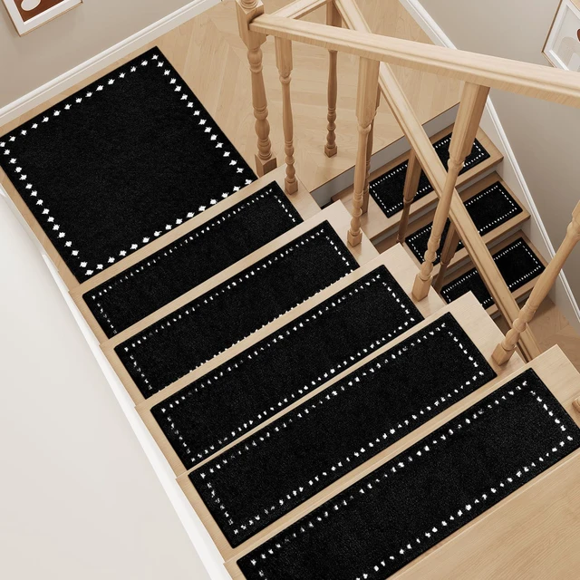 Alt view image 7 of 7 - Stair-Treads Non Slip 15PC Soft Stair Treads for Wooden Steps 8"x30" Plush Peel and Stick Stair Treads Indoor, Carpet Stair Treads Reusable for Kids and Pets, Washable Stair Runner Black