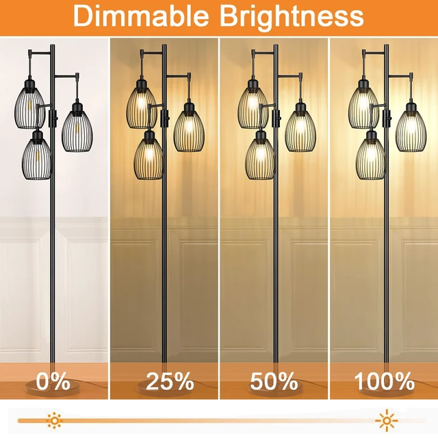 Alt view image 3 of 7 - 70" Dimmable Floor Lamp with Marble Base, 3 x 800LM LED Edison Bulbs Included, Industrial Black Floor Lamps for Living Room, Rustic Tall Lamps Standing Lamp for Bedrooms Living Room