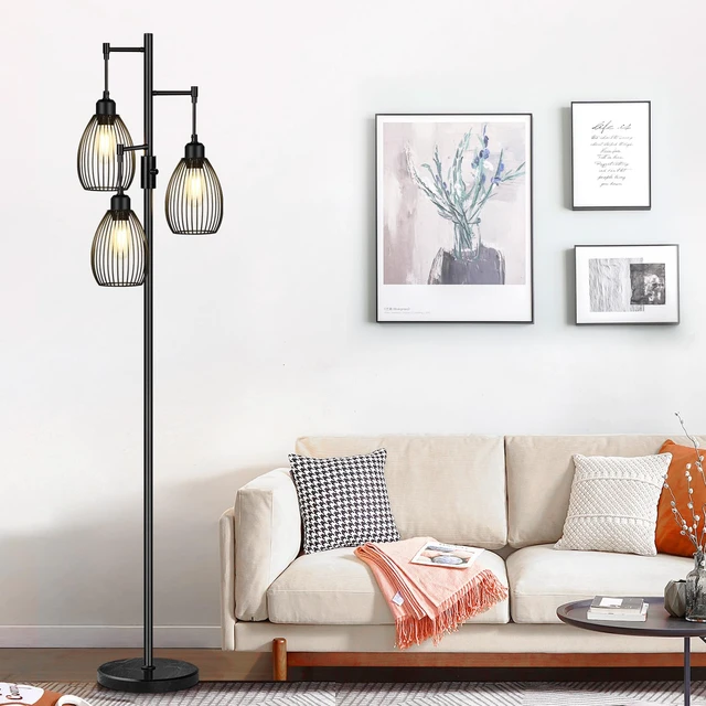 Alt view image 5 of 7 - 70" Dimmable Floor Lamp with Marble Base, 3 x 800LM LED Edison Bulbs Included, Industrial Black Floor Lamps for Living Room, Rustic Tall Lamps Standing Lamp for Bedrooms Living Room