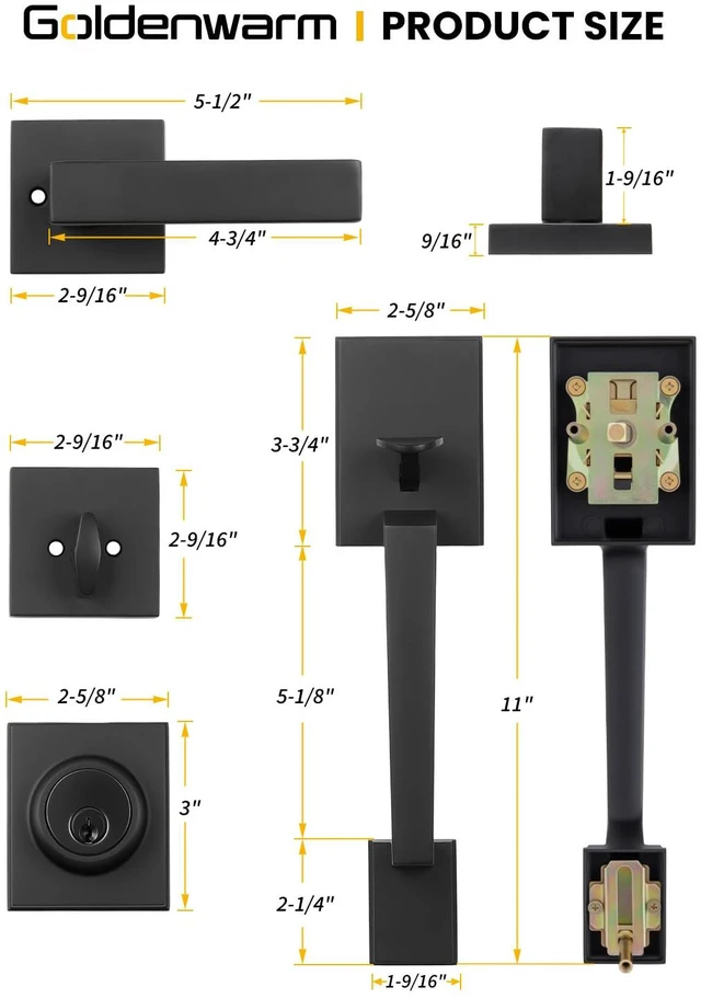 Alt view image 5 of 7 - Double Front Door Lock Set, Black Double Door Handle Set, Matte Black Double Door Handle with Dummy, Modern Double Front Door Hardware Set with Reversible Handle Lever