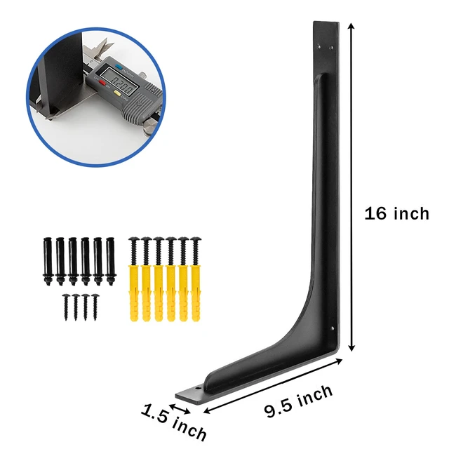 Alt view image 2 of 6 - 16inch x 9.5inch shelf brackets,L Shelf Bracket, die-cast formationvertical Angle, premium alloy metal heavy-duty shelf bracket, high strength Mounting Hardware Included, Corner Brace Joint,pack of 4