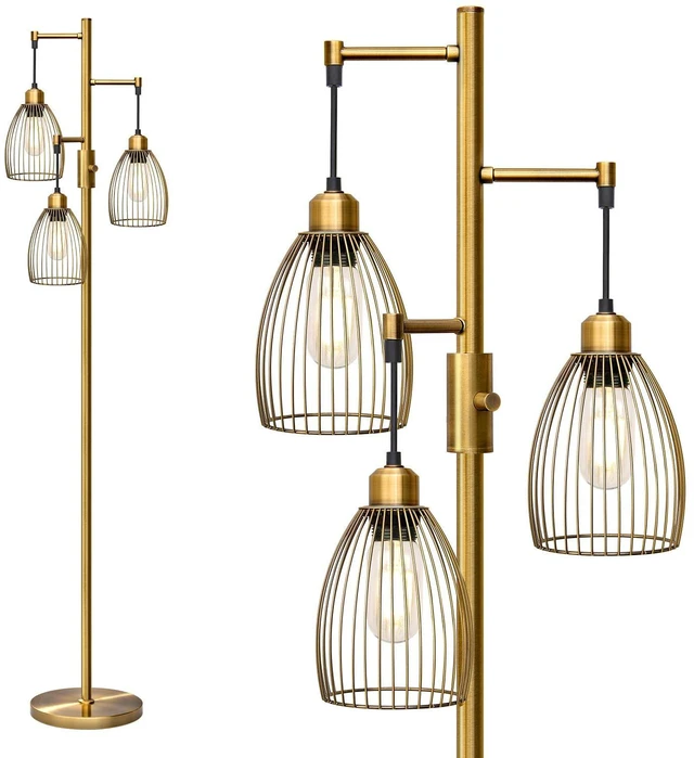 Main image of Dimmable Floor Lamp, Industrial Floor Lamps for Living Room, Antique Brass Tree Lamp Standing Lamp Tall Lamps with 3 Elegant Teardrop Cage Head & 800 Lumens LED Bulbs for Living Room Bedroom Office