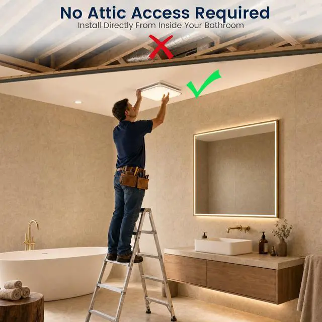Alt view image 3 of 7 - Bathroom Exhaust Fan with Light, 1.0 Sones 110 CFM 43W 1200LM ETL,Ceiling Opening 7.75'' x 7.5'' No attic installation required, Ceiling-Mounted Shower Ventilation Exhaust Fan with Light
