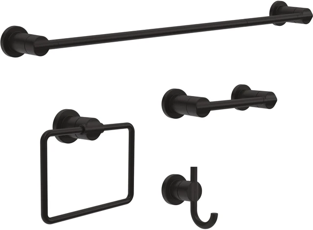 Main image of 4-Piece Matte Black Bathroom Set Towel Rack, Ring, Toilet Paper Holder, Hook | Nicoli Bath Accessories