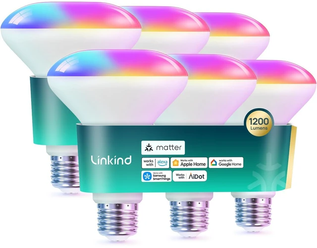 Main image of Matter BR30 Smart Light Bulb, Alexa/Apple/Google Home, 6 Pack 1200LM 85W Recessed Smart Flood Light Bulbs, Music Sync & Preset Scenes, E26 RGBTW Color Changing, Tunable White(1800K-6500K)