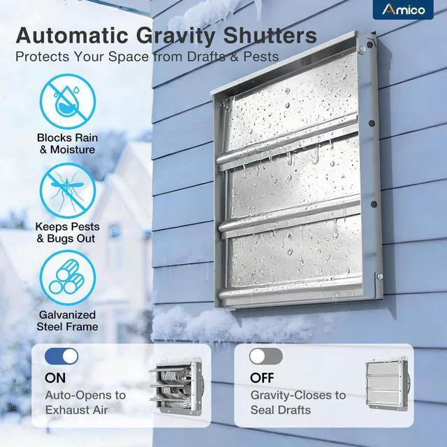 Alt view image 7 of 7 - 10" Shutter Exhaust Fan, Thermostat,1200 Sq.Ft,13W DC Motor, 1073 CFM Energy-Efficient 8-Speed Ventilation Fan, Garage, Attic, Greenhouse, Kitchen, Wall Mount, Plug&Play, 3-Year Protection