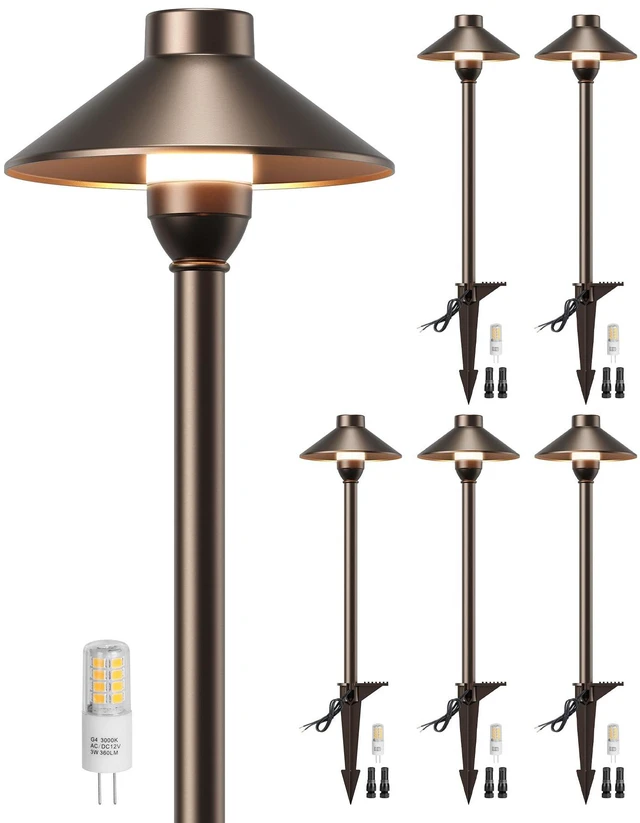 Main image of Low Voltage Landscape Lighting 6-Pack, Aluminum 12V Pathway Lights with G4 Bulbs, Waterproof Oil Rubbed Bronze Color Wired Path Lights with Connectors for Walkway Yard Garden